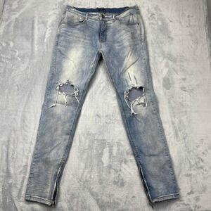 Kayden K Jeans  Mens 38x32 Distressed Ripped Acid‎ Wash Zip Ankle Skinny